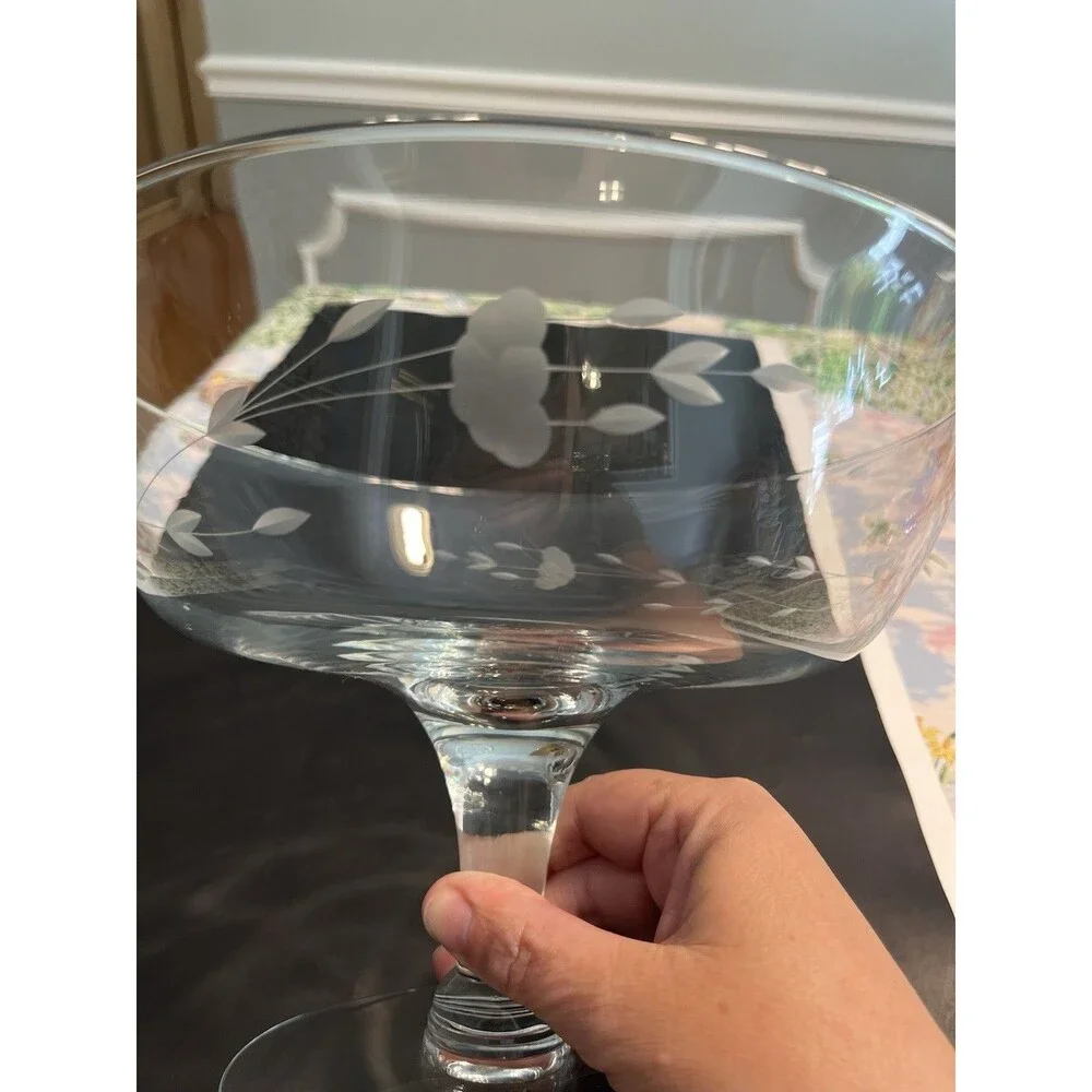 Princess House Heritage Floral Etched Pedestal Compote Bowl 7” T x 9.75” W - USA